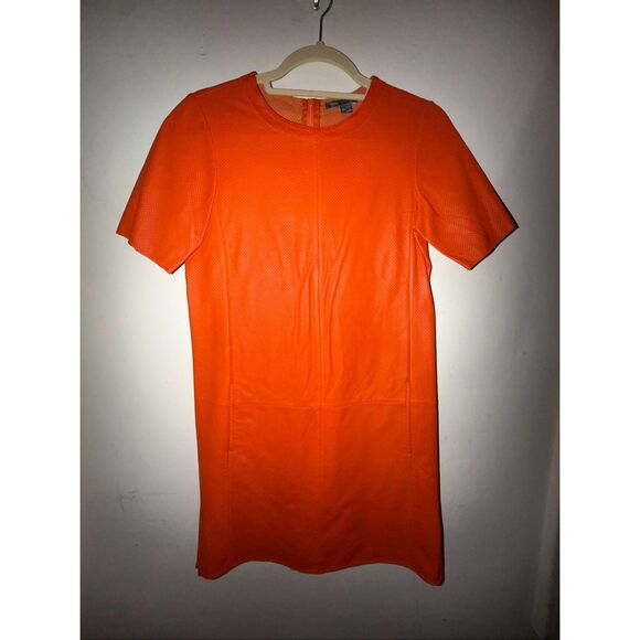Vince Dresses & Skirts - Short sleeve orange leather dress size XS Vince